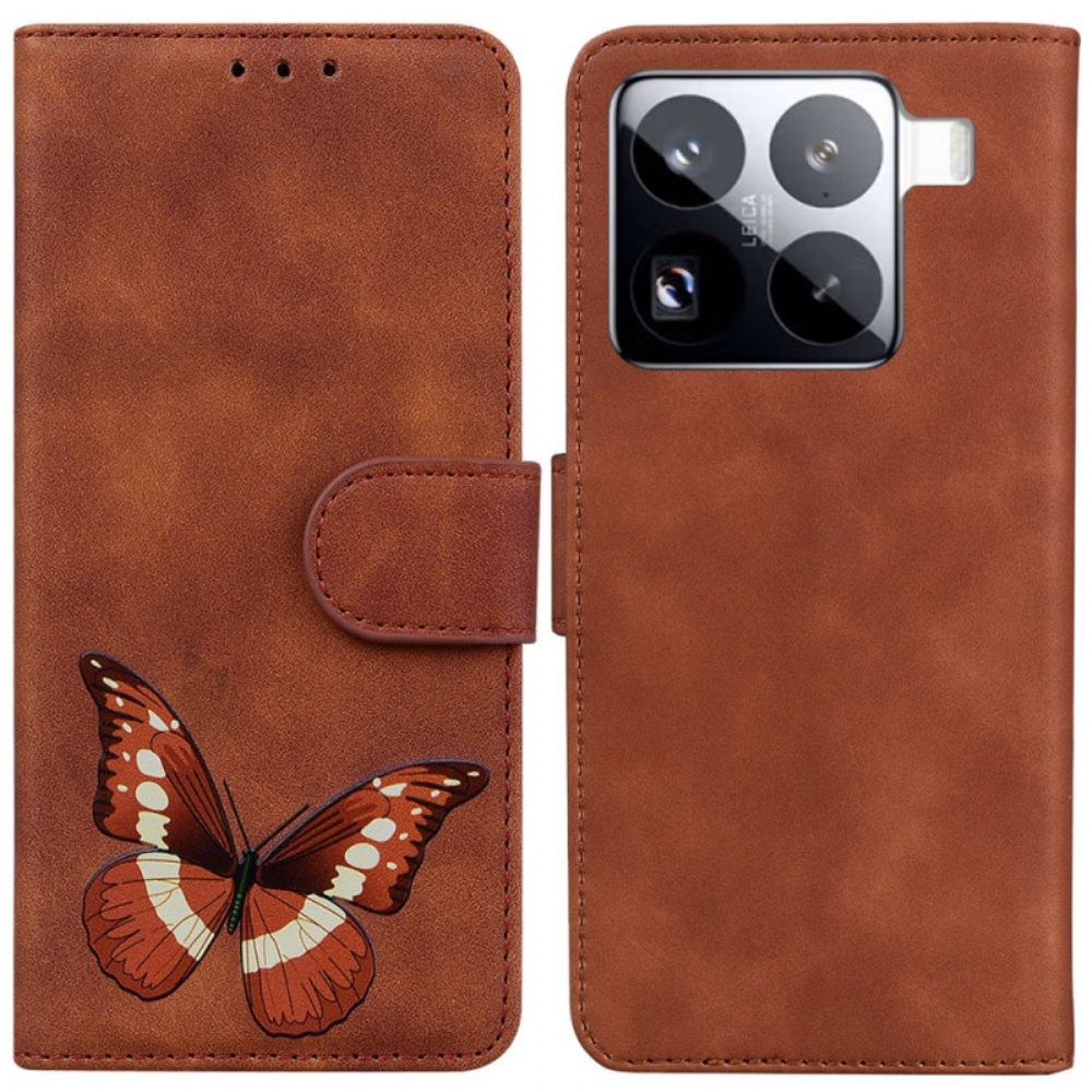 Leren Hoesje Xiaomi 15 Pro Vlinder Suède-effect Bescherming Hoesje