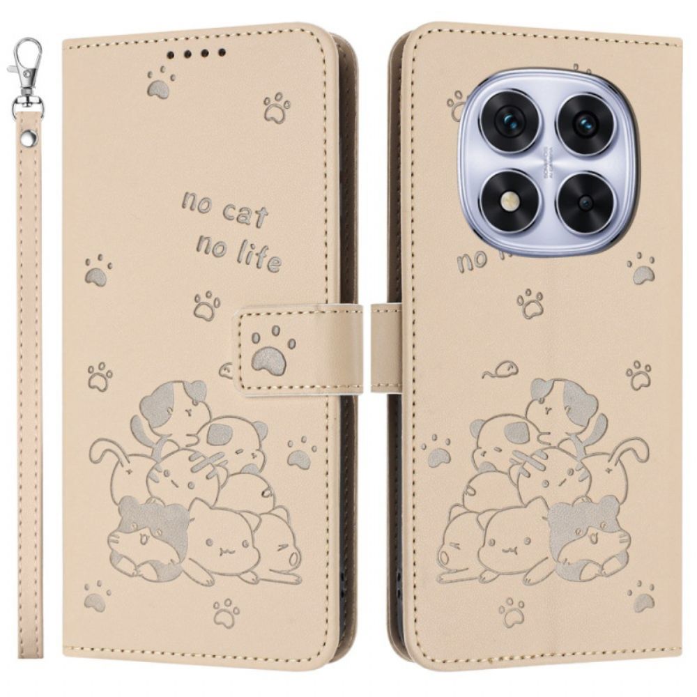 Flip Case Leren Poco X7 5g Kattenmotief Met Koord