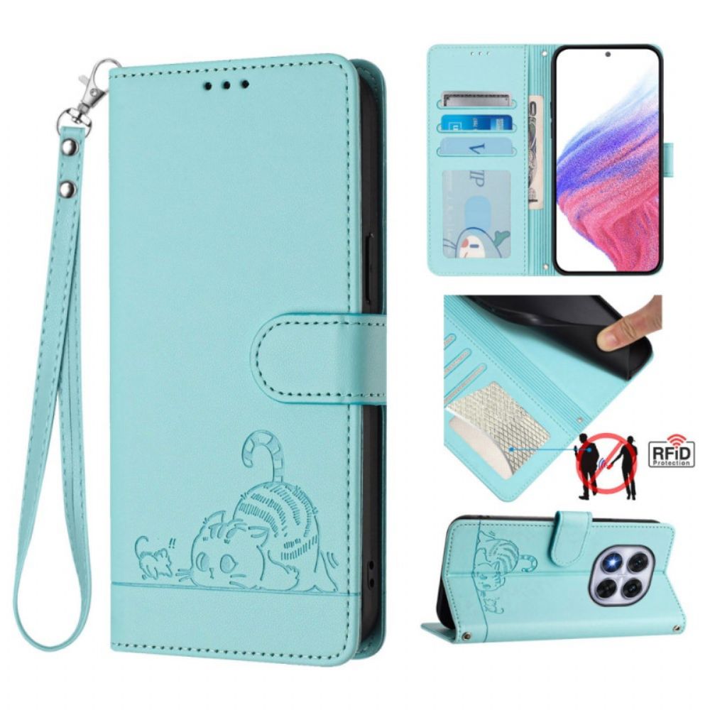 Flip Case Leren Poco X7 5g Rfid-bescherming Met Kattenmotief