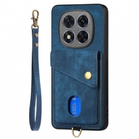 Hoesje Poco X7 5g Kaarthouder En Koord Met Leereffect Bescherming Hoesje