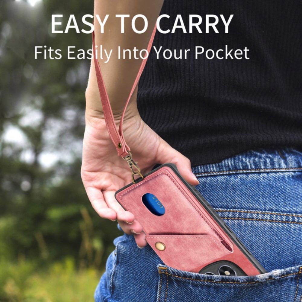 Hoesje Poco X7 5g Kaarthouder En Koord Met Leereffect Bescherming Hoesje