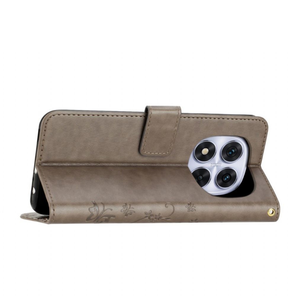 Leren Hoesje Voor Poco X7 5g Bedrukte Vlinders En Bloemen