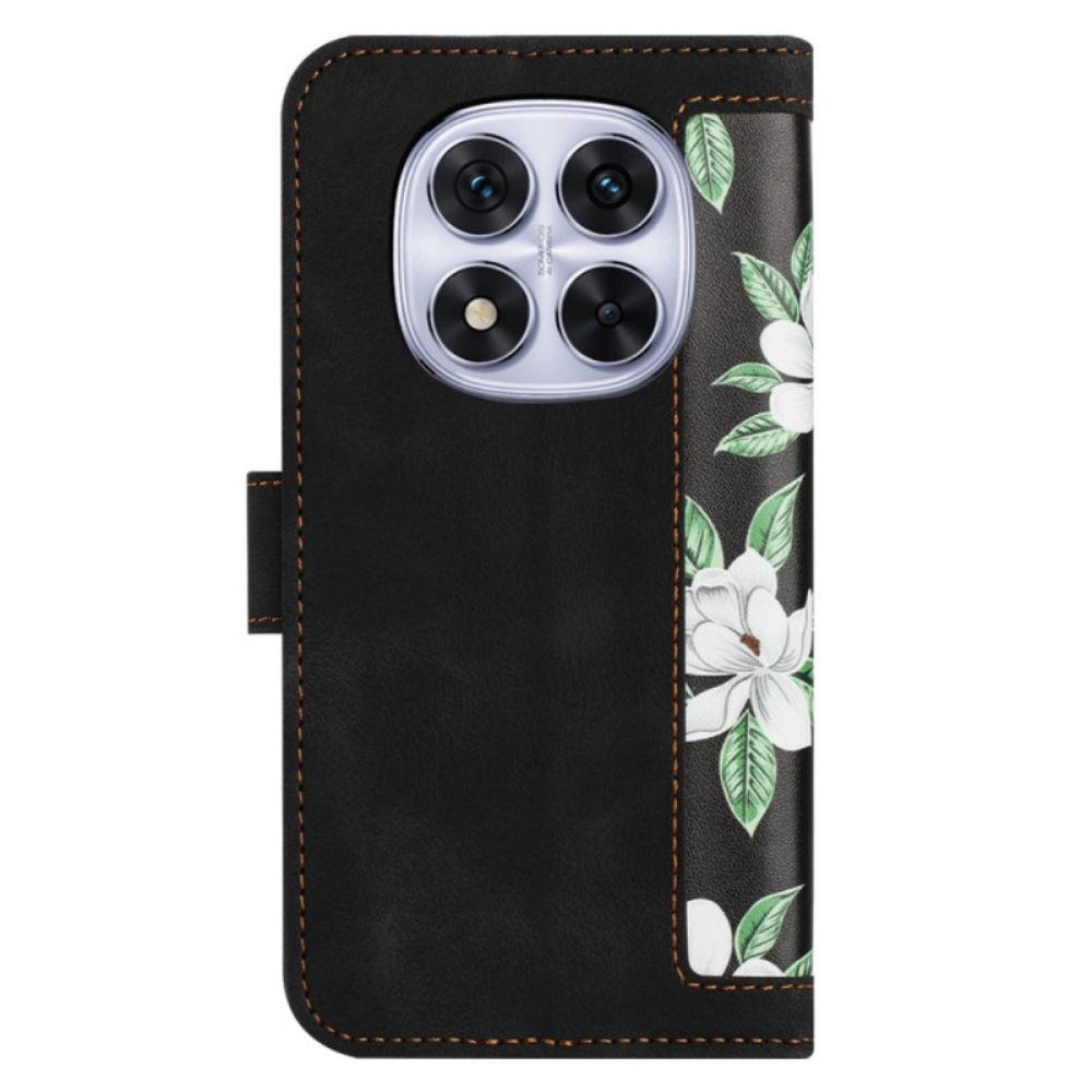 Leren Hoesje Voor Poco X7 5g Bloemenprint Met Bandje