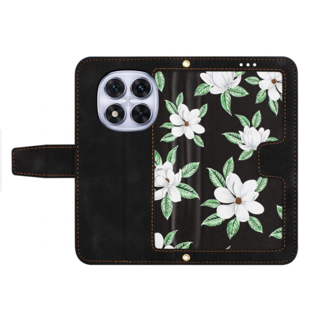 Leren Hoesje Voor Poco X7 5g Bloemenprint Met Bandje