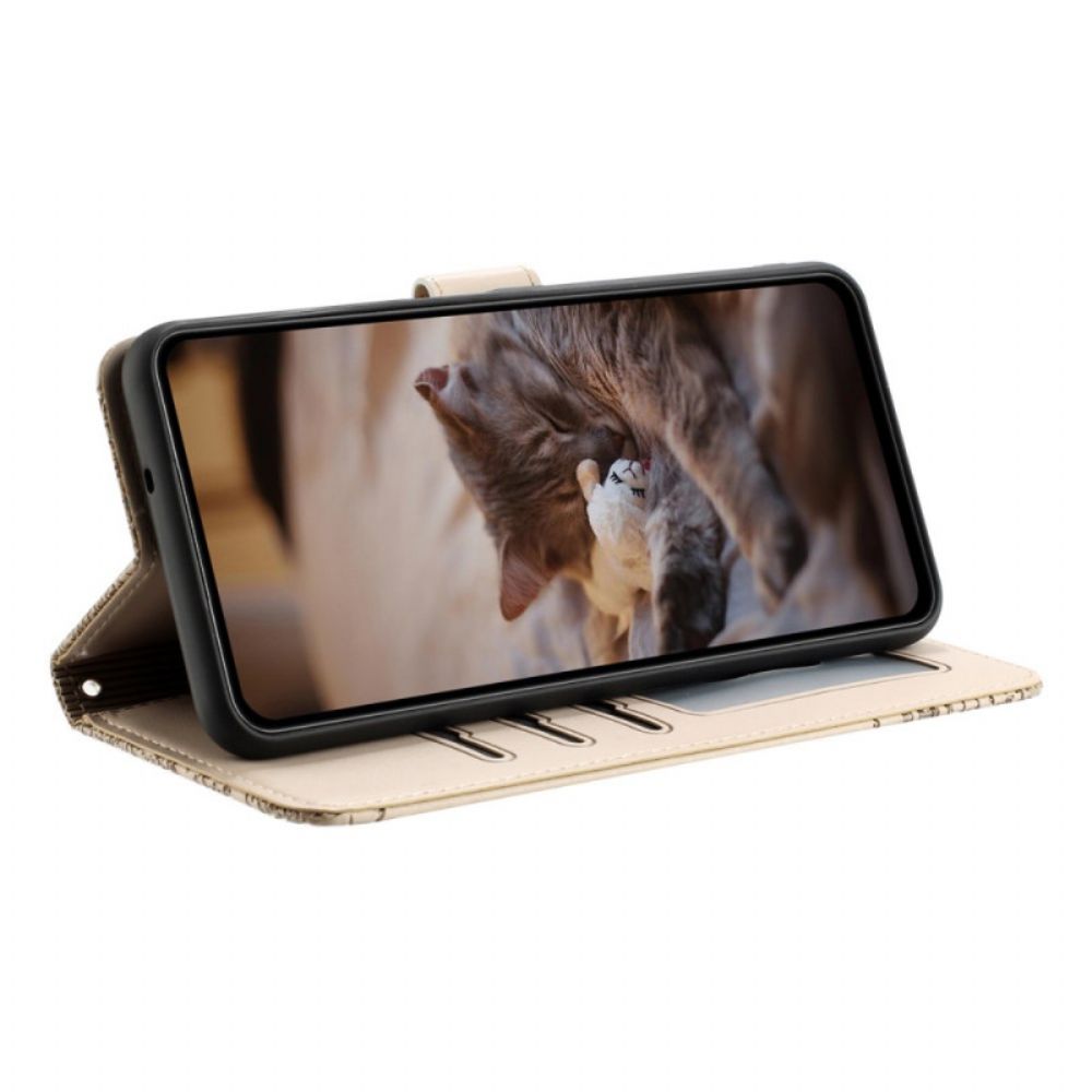 Leren Hoesje Voor Poco X7 5g Sleutelkoord Met Kattenpatroon