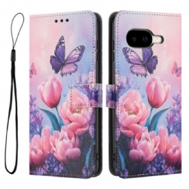 Flip Case Leren Google Pixel 10a Vlinders En Roze Bloemen