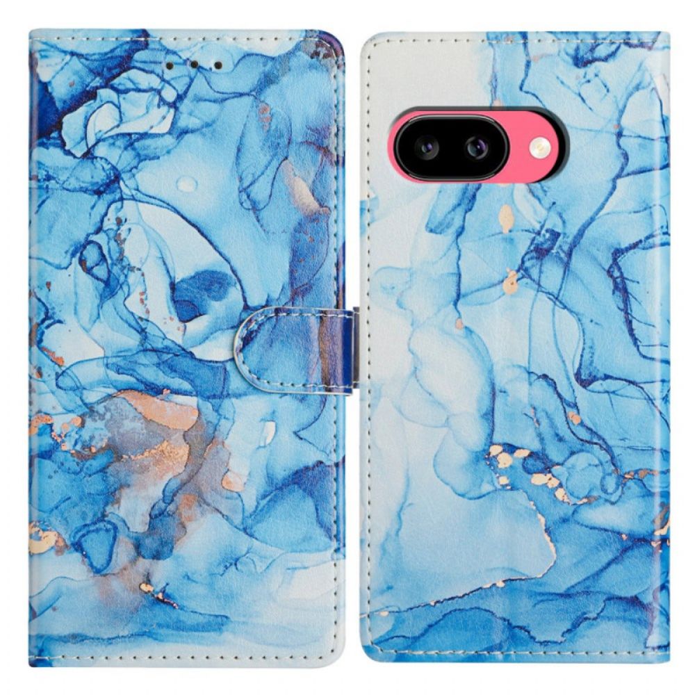 Leren Hoesje Google Pixel 10a Blauw Marmer Bescherming Hoesje