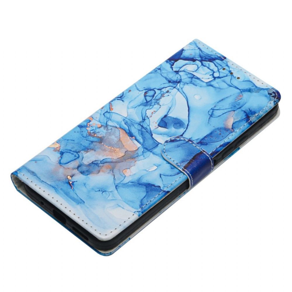 Leren Hoesje Google Pixel 10a Blauw Marmer Bescherming Hoesje