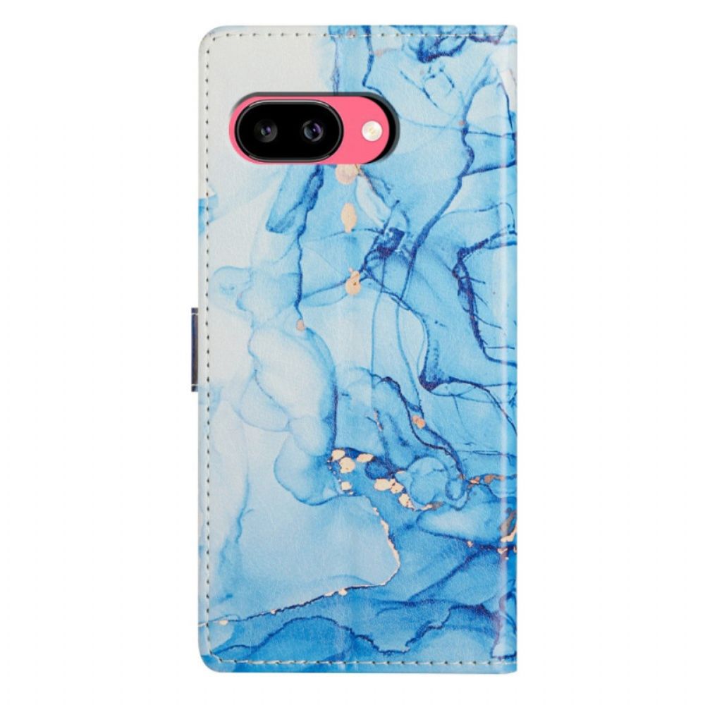 Leren Hoesje Google Pixel 10a Blauw Marmer Bescherming Hoesje