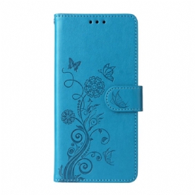 Leren Hoesje Google Pixel 10a Bloemen En Vlinder Bescherming Hoesje