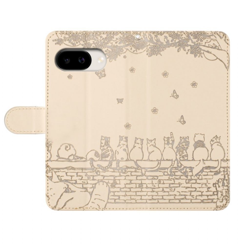 Leren Hoesje Google Pixel 10a Kattenpatroon Bescherming Hoesje