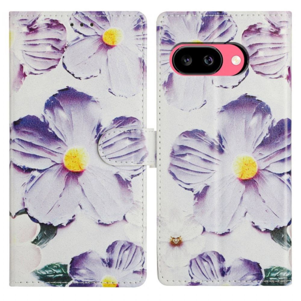 Leren Hoesje Google Pixel 10a Paarse Bloemen