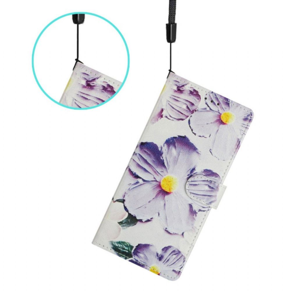 Leren Hoesje Google Pixel 10a Paarse Bloemen