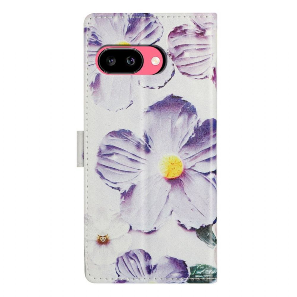 Leren Hoesje Google Pixel 10a Paarse Bloemen