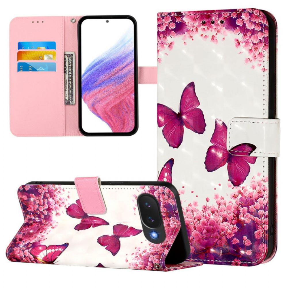 Leren Hoesje Google Pixel 10a Roze Vlinders