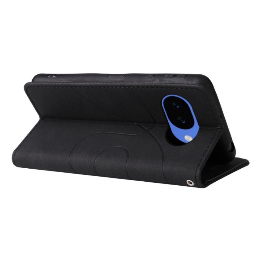 Leren Hoesje Google Pixel 10a Tweekleurig Golvend Design Bescherming Hoesje