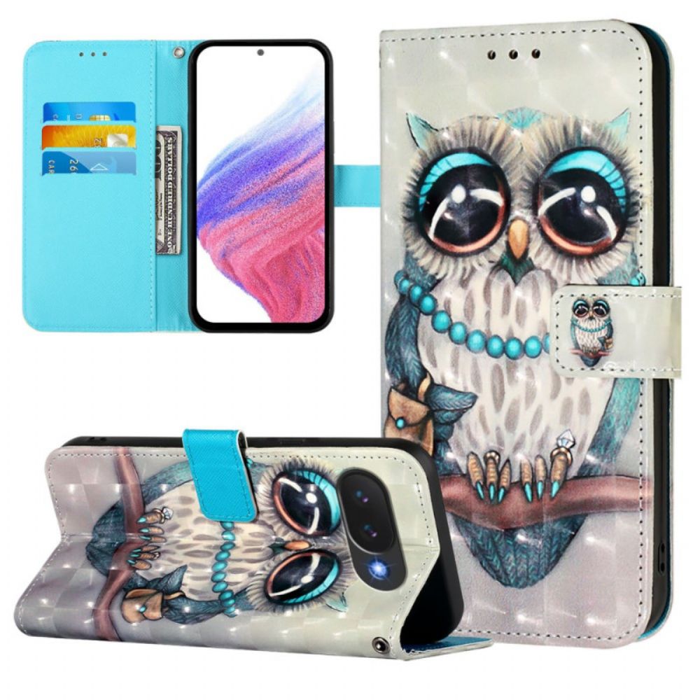 Leren Hoesje Voor Google Pixel 10a Grijze Uil