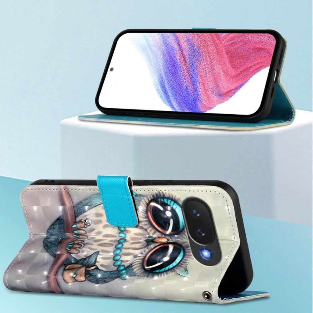 Leren Hoesje Voor Google Pixel 10a Grijze Uil