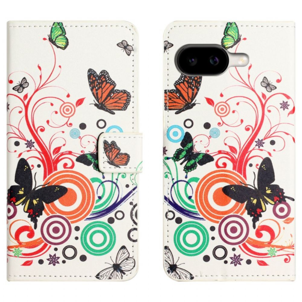 Leren Hoesje Voor Google Pixel 10a Vlinders Op Een Witte Achtergrond