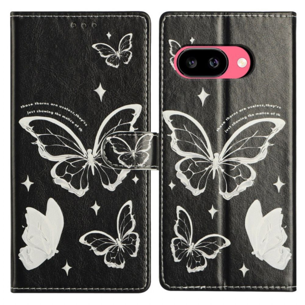Leren Hoesje Voor Google Pixel 10a Zwart-witte Vlinders