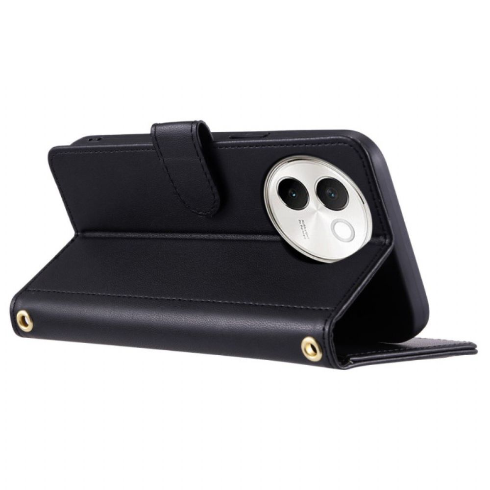 Leren Hoesje Vivo V40 Lite 5g Gewatteerd Met Bandje En Schouderband Bescherming Hoesje