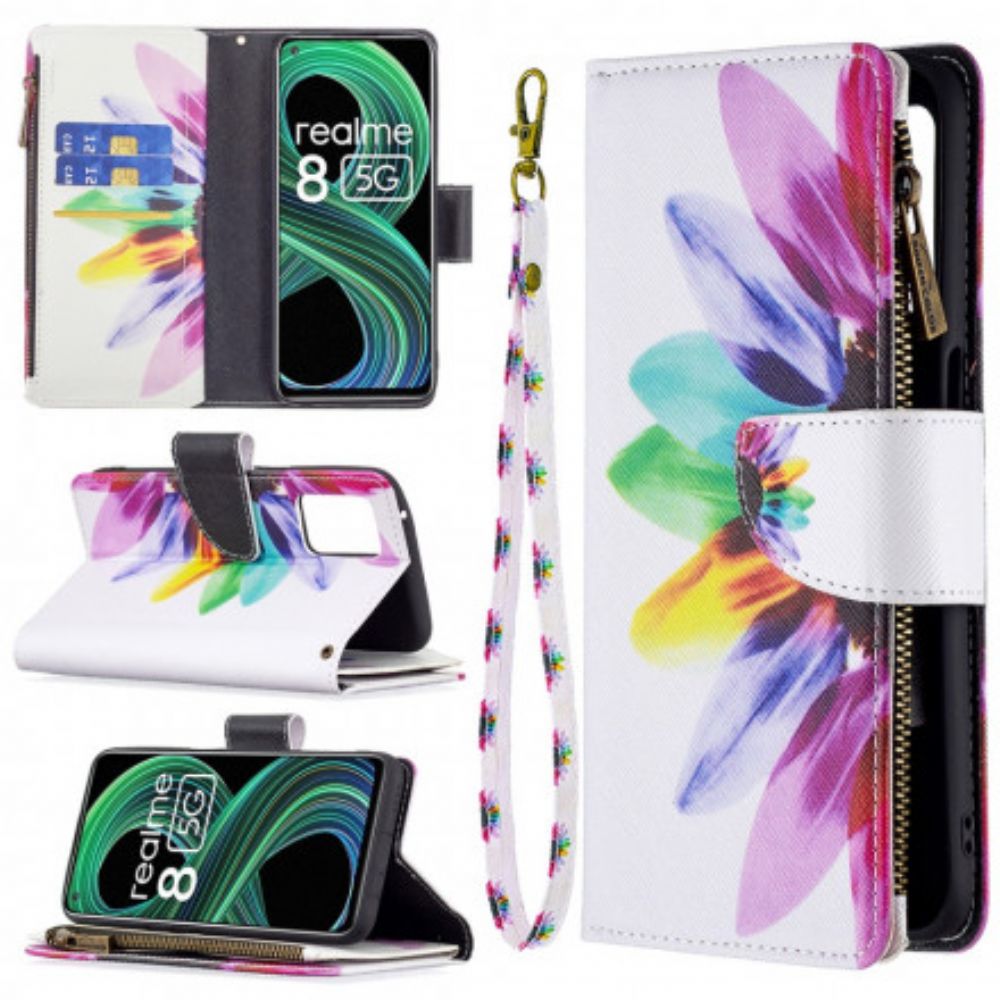 Flip Case voor Realme 8 5G Bloemzak Met Rits