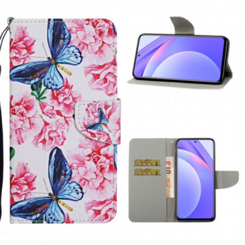 Folio-hoesje voor Xiaomi Mi 10T Lite / Redmi Note 9 Pro 5G Bloemen Vlinders Band