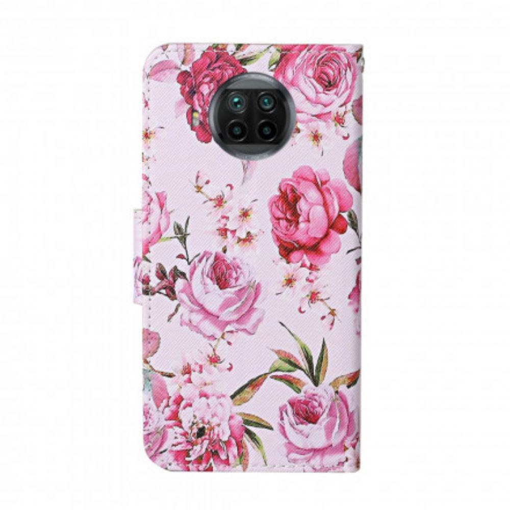 Folio-hoesje voor Xiaomi Mi 10T Lite / Redmi Note 9 Pro 5G Meesterlijke Bloemen Met Riem