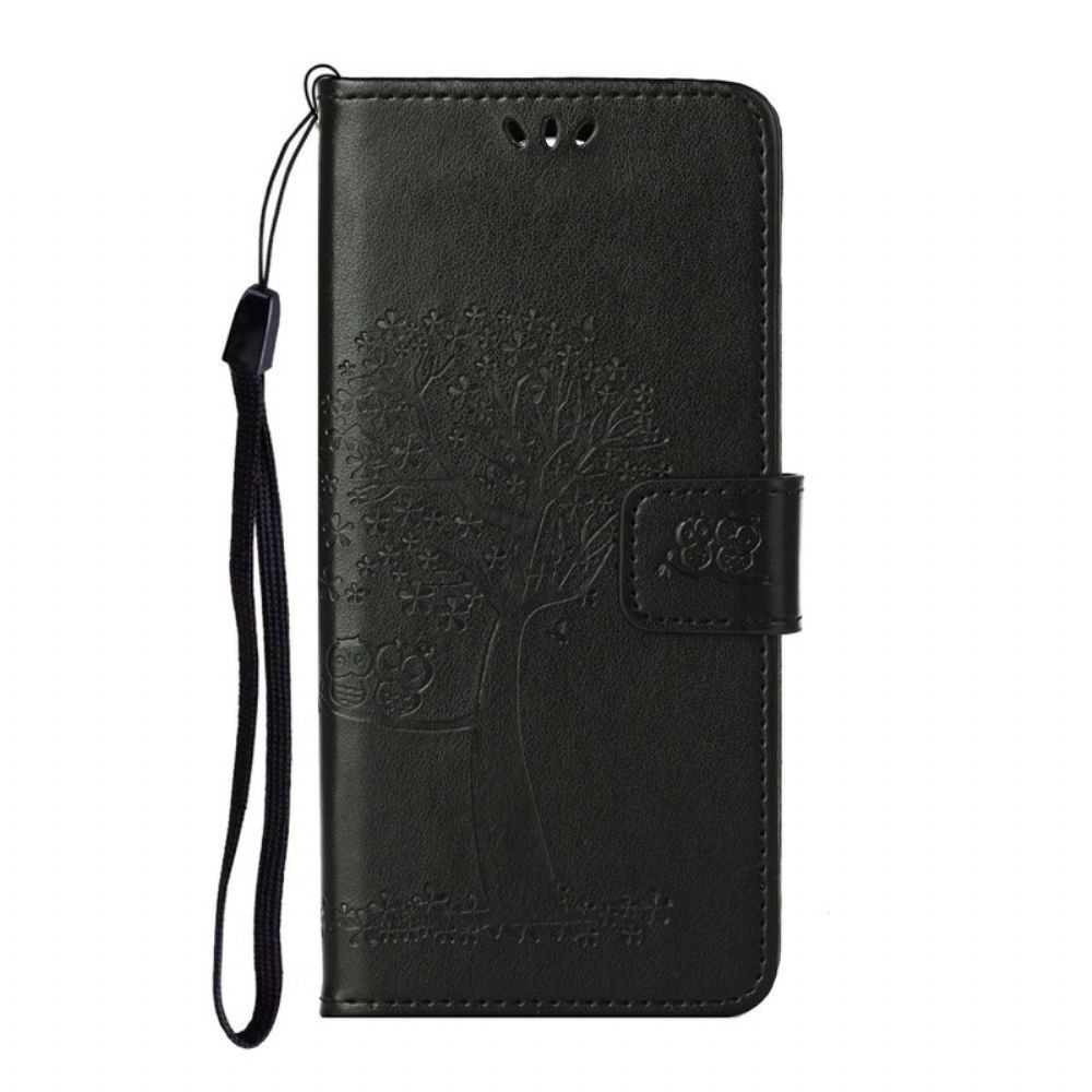 Folio-hoesje voor Xiaomi Mi 10T Lite / Redmi Note 9 Pro 5G Met Ketting Boom En Uilen Met Bandjes