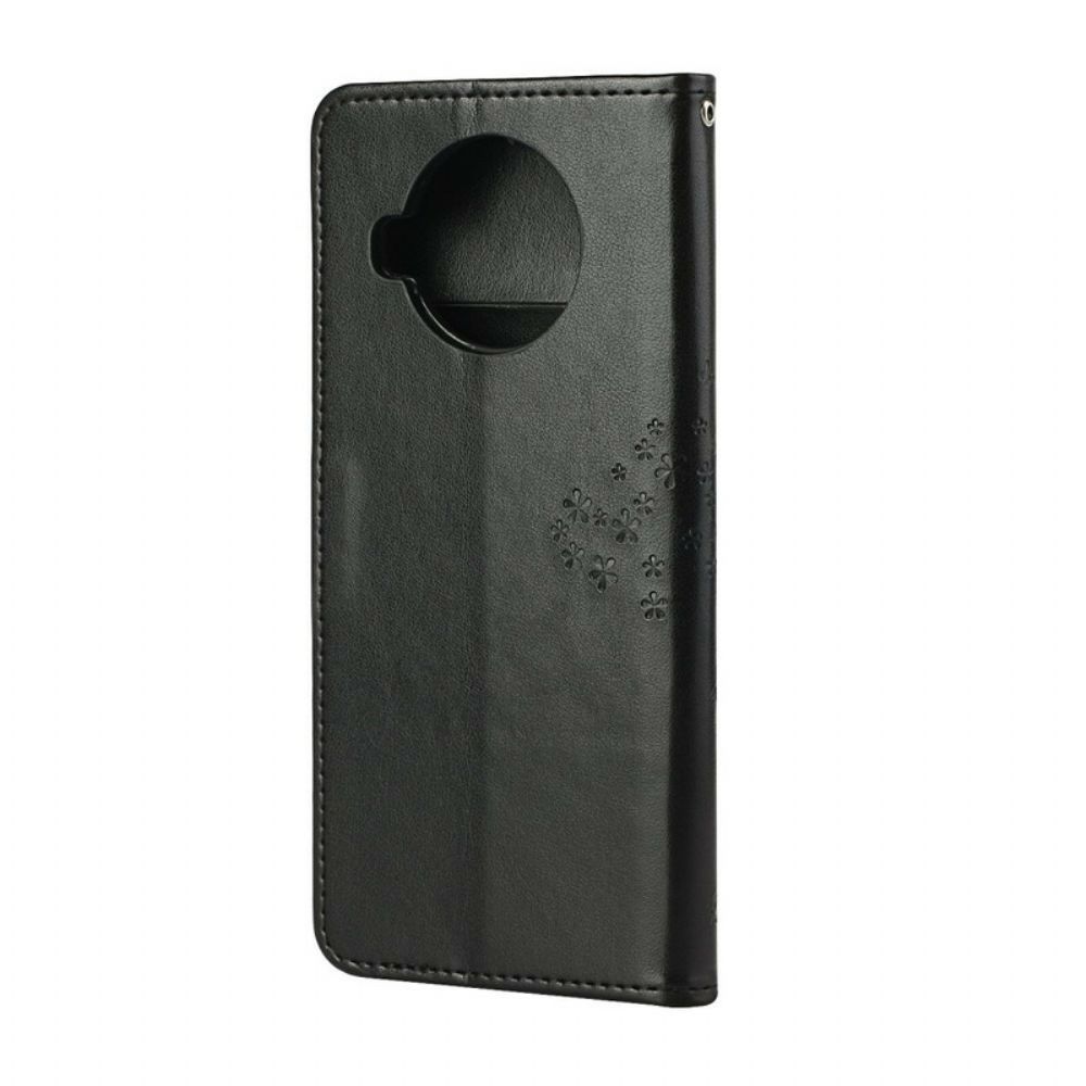 Folio-hoesje voor Xiaomi Mi 10T Lite / Redmi Note 9 Pro 5G Met Ketting Boom En Uilen Met Bandjes