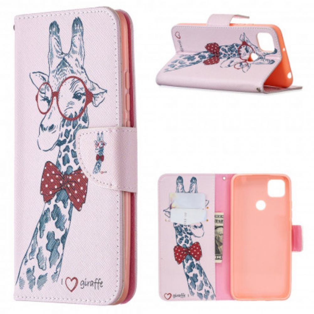 Folio-hoesje voor Xiaomi Redmi 9C Nerdy Giraf