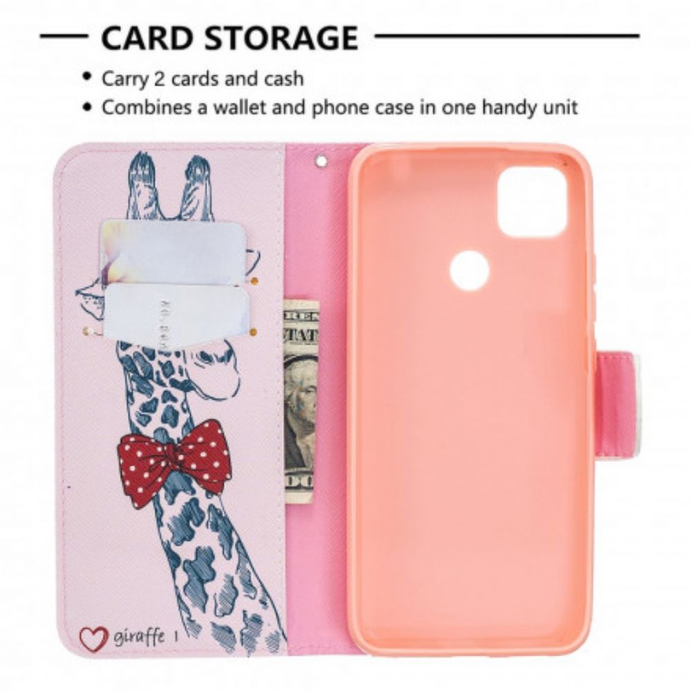 Folio-hoesje voor Xiaomi Redmi 9C Nerdy Giraf