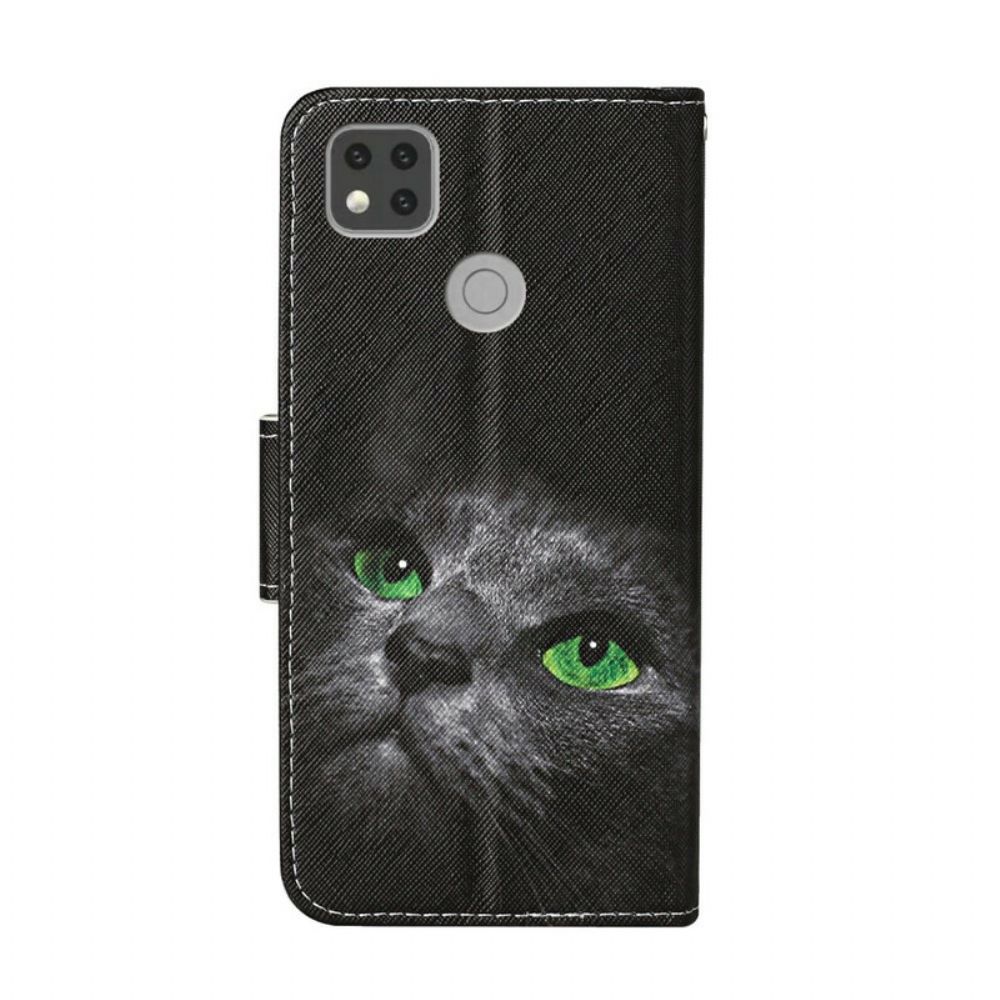 Folio-hoesje voor Xiaomi Redmi 9C Zwarte Kat Groene Ogen