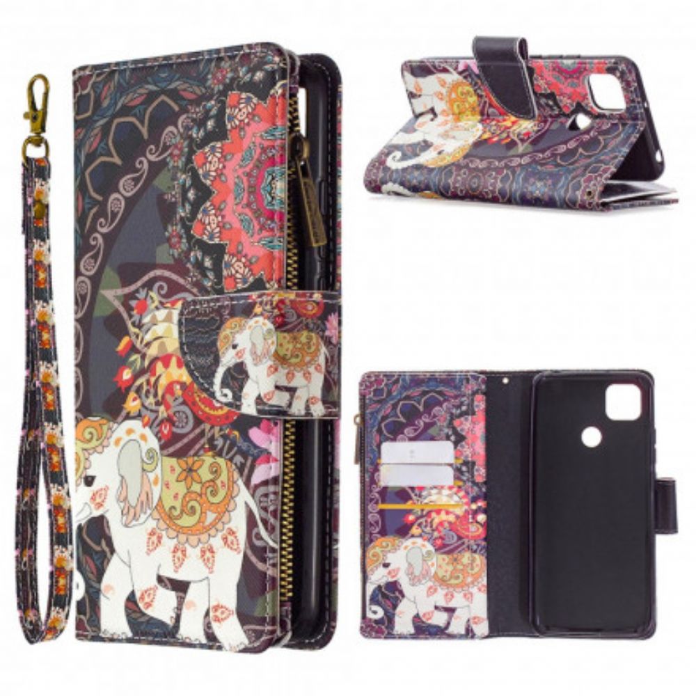 Leren Hoesje voor Xiaomi Redmi 9C Olifantenzak Met Rits