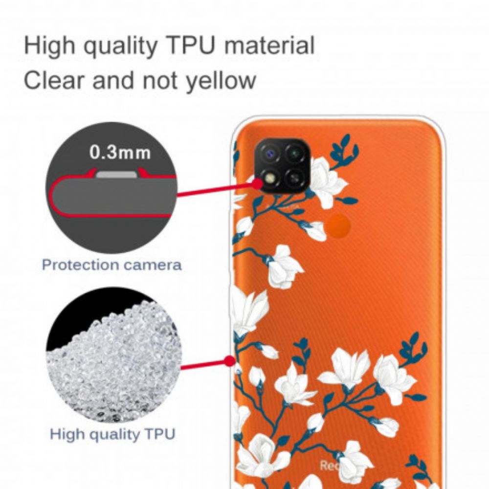 Telefoonhoesje voor Xiaomi Redmi 9C Witte Bloemen