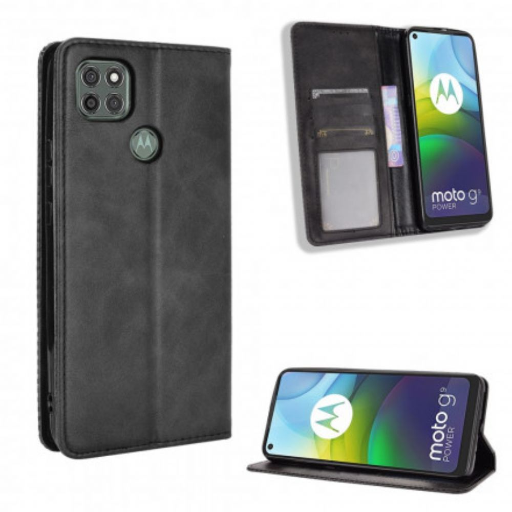 Bescherming Hoesje voor Moto G9 Power Folio-hoesje Vintage Gestileerd Leereffect