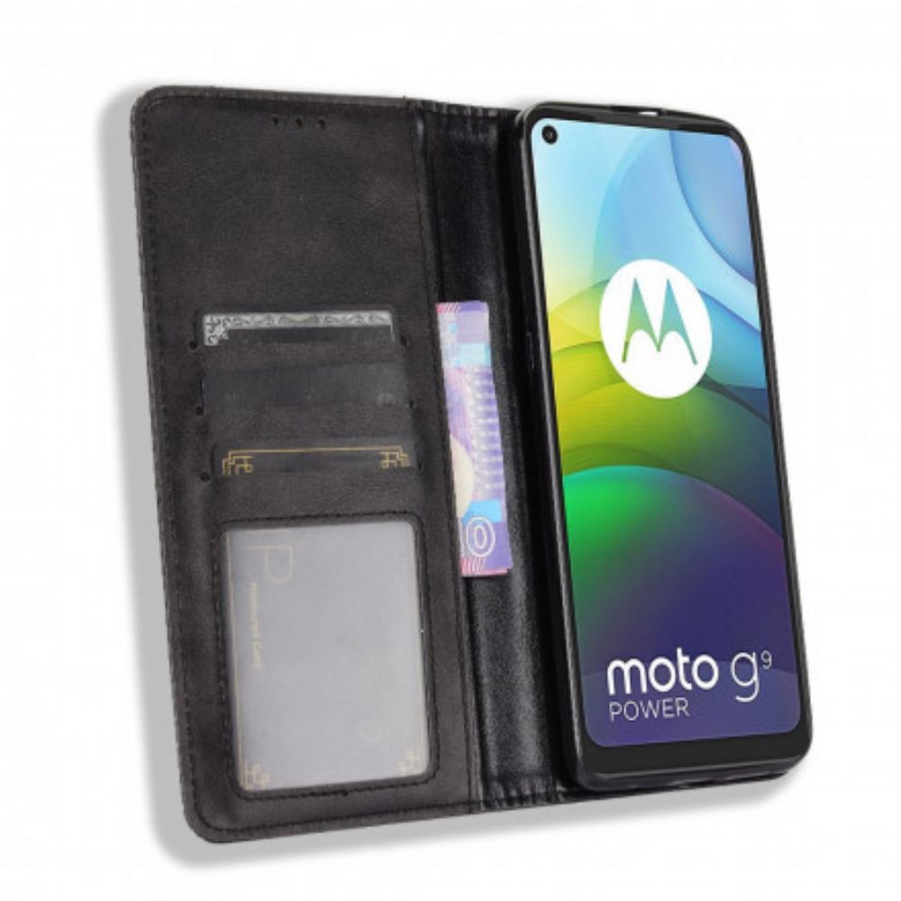 Bescherming Hoesje voor Moto G9 Power Folio-hoesje Vintage Gestileerd Leereffect