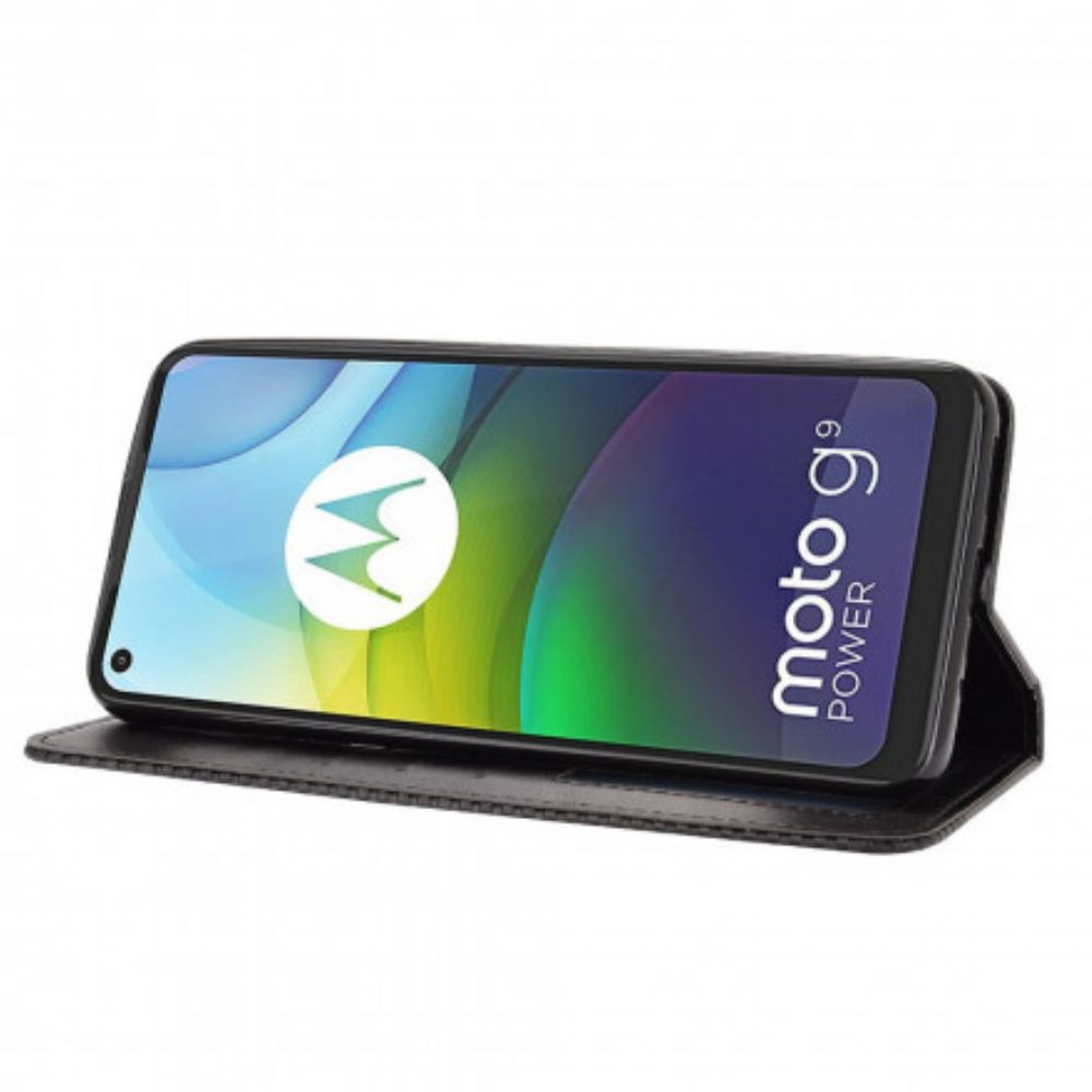 Bescherming Hoesje voor Moto G9 Power Folio-hoesje Vintage Gestileerd Leereffect