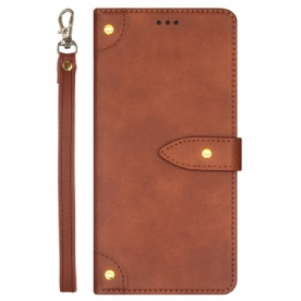 Leren Hoesje Realme 12 Pro / 12 Pro Plus Klinknagels En Koord Idewei