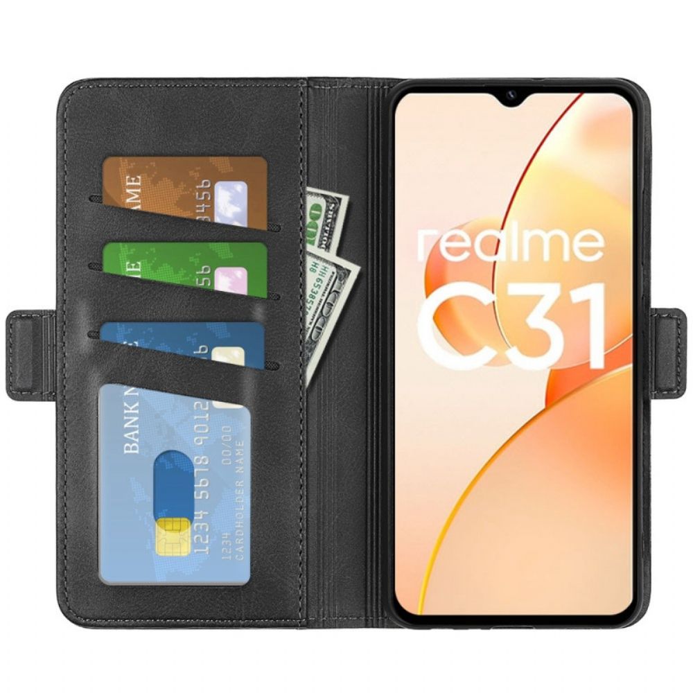 Folio-hoesje voor Realme C31 Klassiek Kunstleer