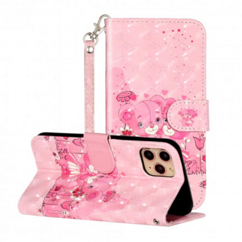Leren Hoesje voor iPhone 11 Pro Max Met Ketting Lichtvlekken Beren Met Bandjes