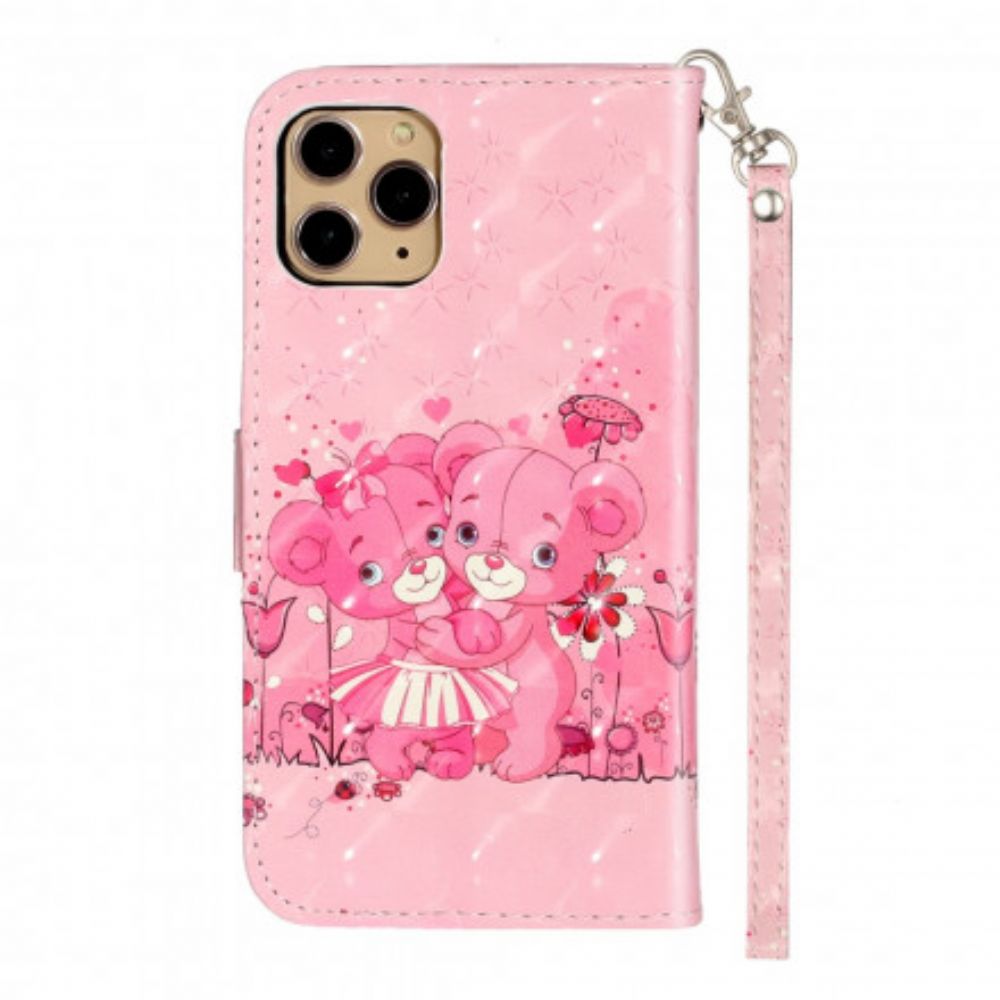 Leren Hoesje voor iPhone 11 Pro Max Met Ketting Lichtvlekken Beren Met Bandjes