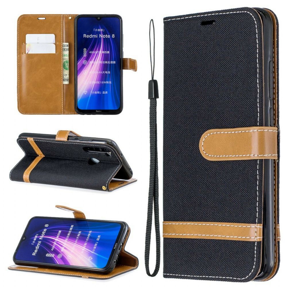 Folio-hoesje voor Xiaomi Redmi Note 8 Met Ketting Band Met Stof En Leereffect