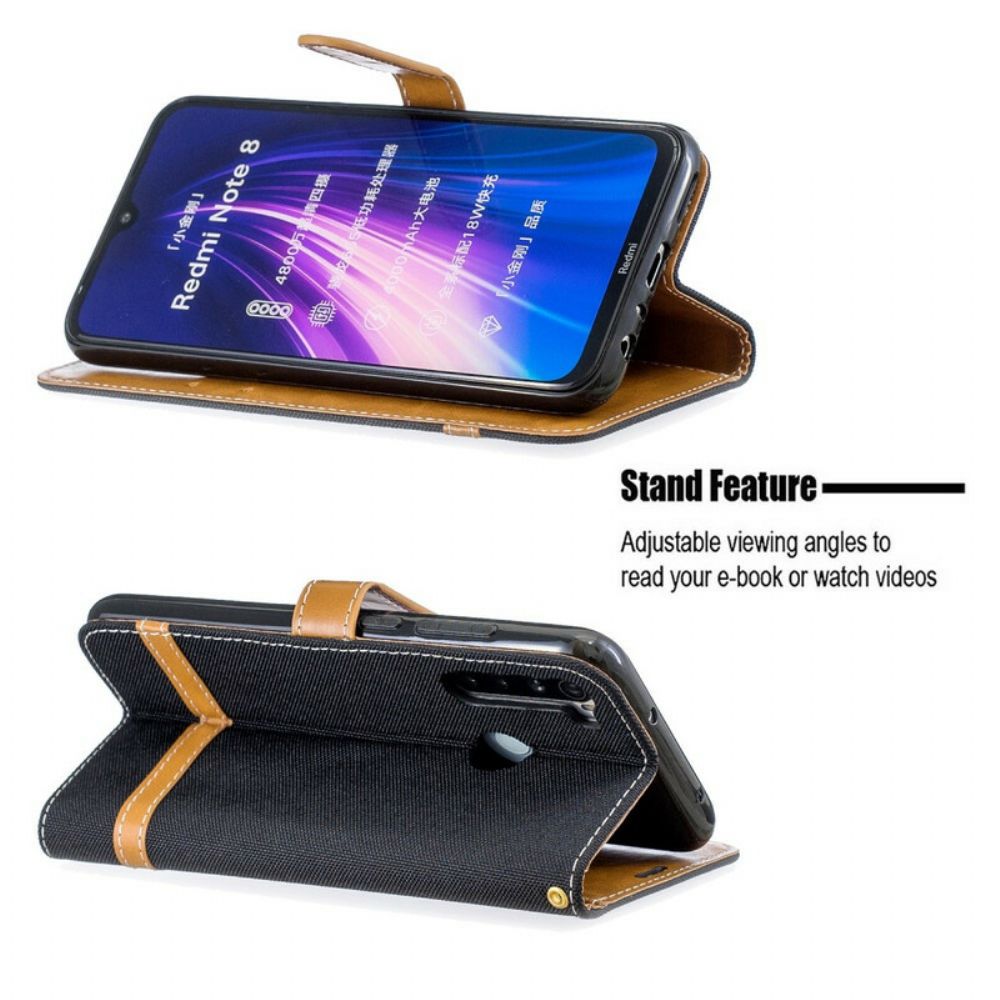 Folio-hoesje voor Xiaomi Redmi Note 8 Met Ketting Band Met Stof En Leereffect