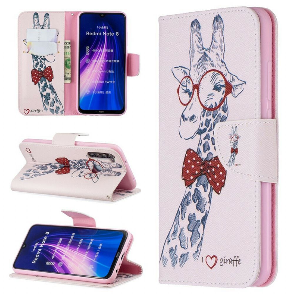 Folio-hoesje voor Xiaomi Redmi Note 8 Nerdy Giraf