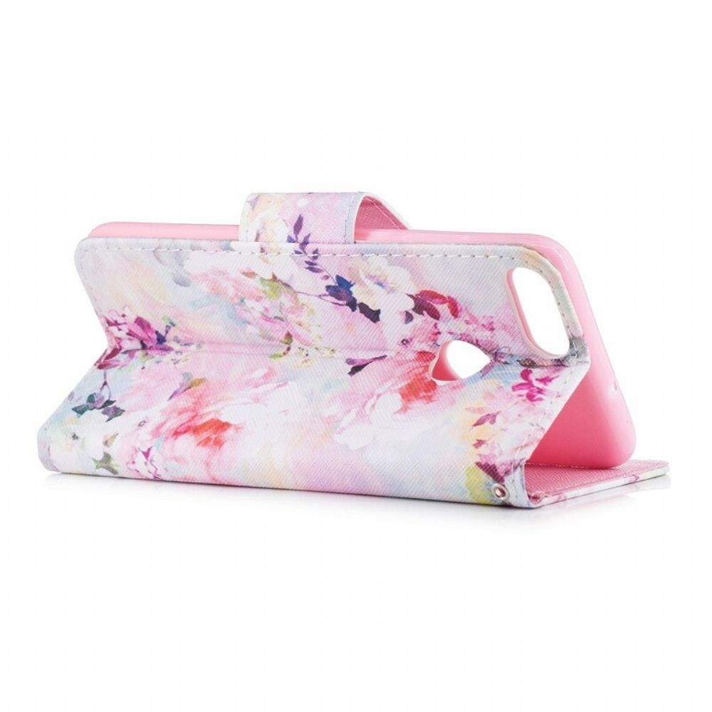 Flip Case voor Huawei P Smart Met Ketting Mooie Band Bloemen