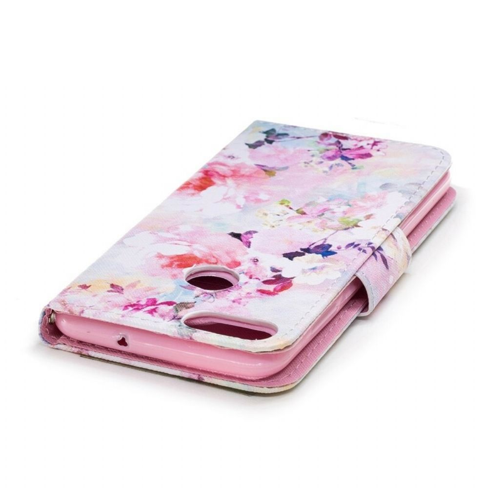 Flip Case voor Huawei P Smart Met Ketting Mooie Band Bloemen