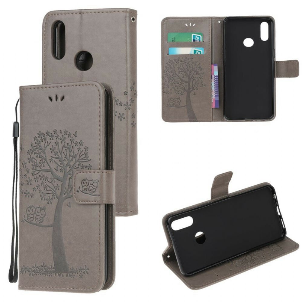 Folio-hoesje voor Samsung Galaxy A10s Met Ketting Boom En Uilen Met Bandjes