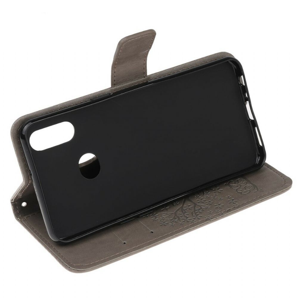 Folio-hoesje voor Samsung Galaxy A10s Met Ketting Boom En Uilen Met Bandjes