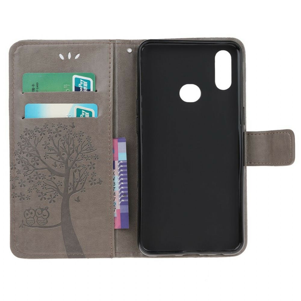 Folio-hoesje voor Samsung Galaxy A10s Met Ketting Boom En Uilen Met Bandjes